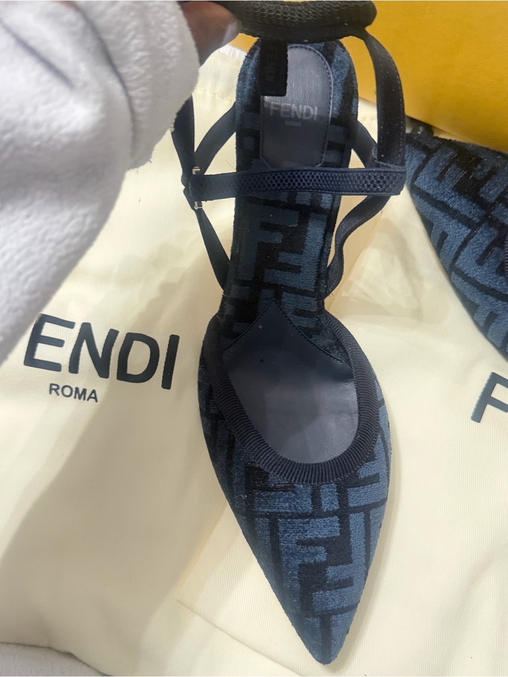 Fendi Navy Blue Heels FF Logo
